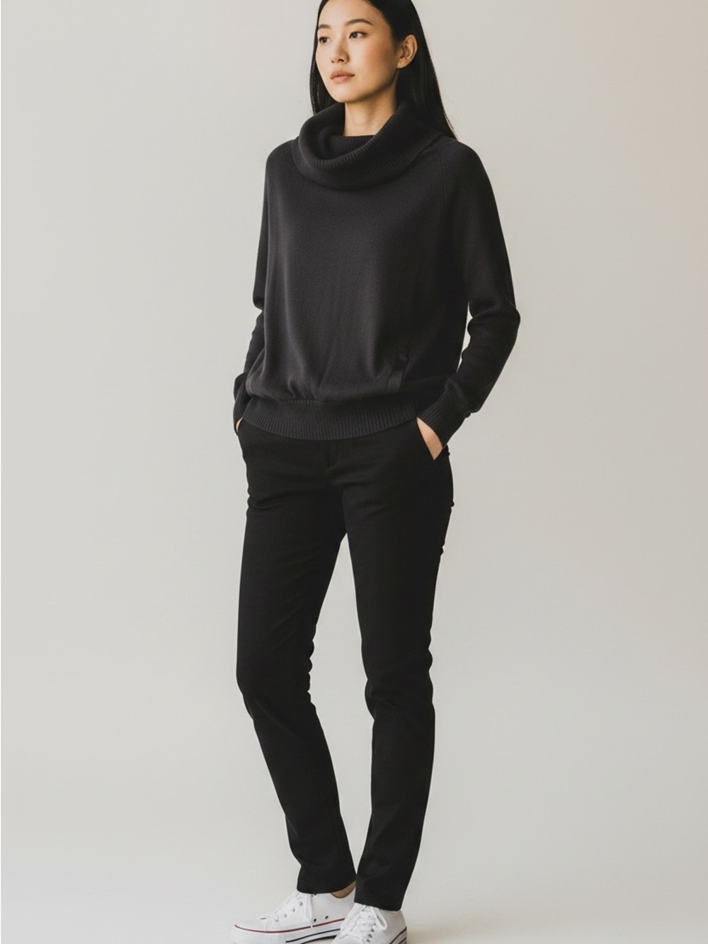 Splendid Black Cowl Neck Sweater - Draped Relaxed Fit